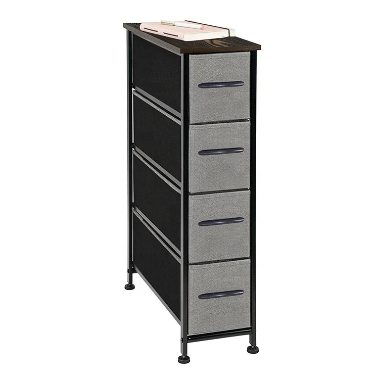 Best Selling Home Narrow Black Dresser With 4 Fabric Drawers For Living Room Storage