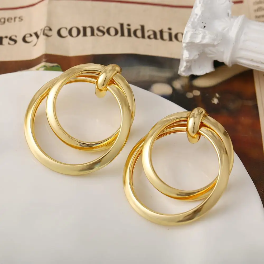 Fashion Vintage Geometric Gold Hoop Earrings Simple Statement Round Double Circle Earrings For Women Jewelry 2020