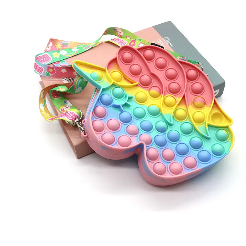 Yzora 2021 new rainbow mini bubble sensory fidgets kids silicone unicorn small crossbody shoulder messenger