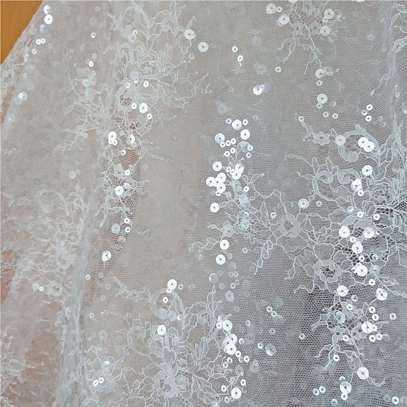 Luxury sequins French lace fabric fabric wedding dress base DIY production accessories
