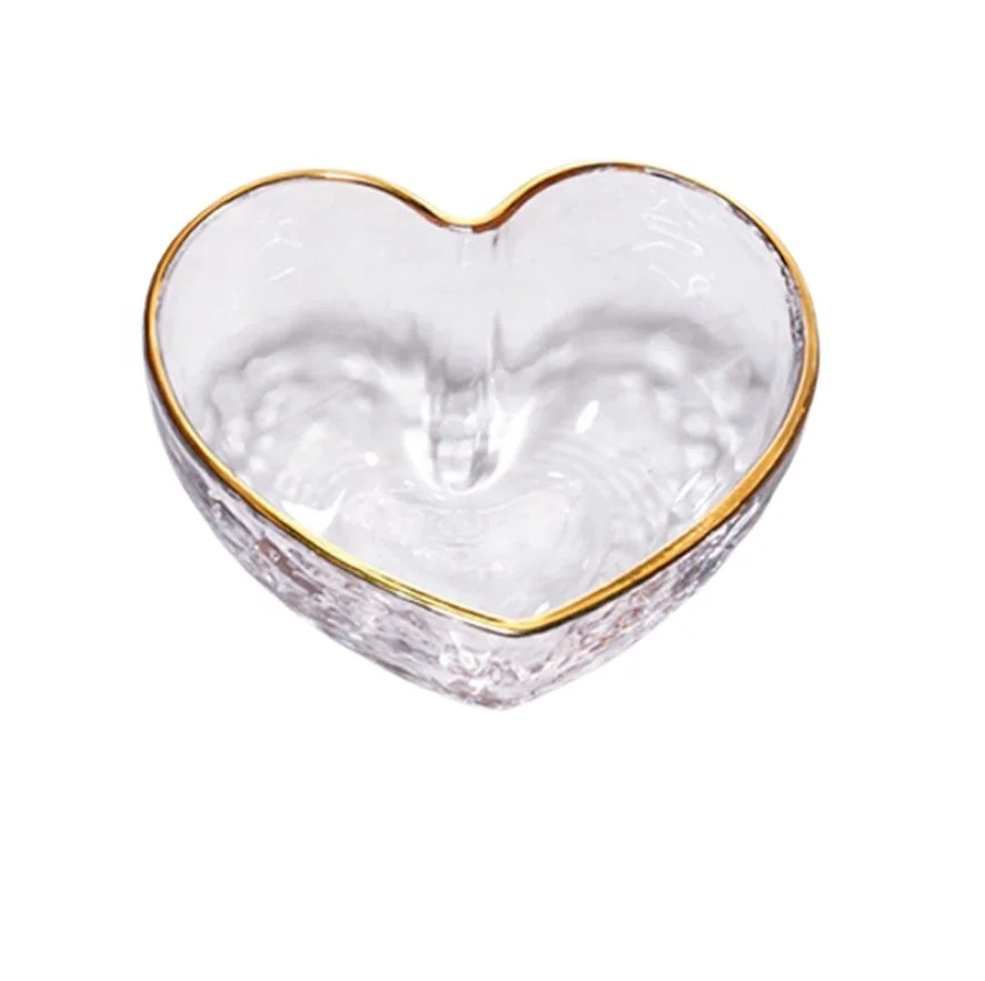 New Arrival Japanese Style Heart Shape Glass Bowl Gold Rim Bowl Kitchen Ware
