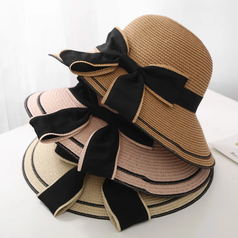 Black Khaki Beige Womens Wide Brim Straw Panama Hat Fedora Summer Beach  Hat Straw Sun Hat For Women