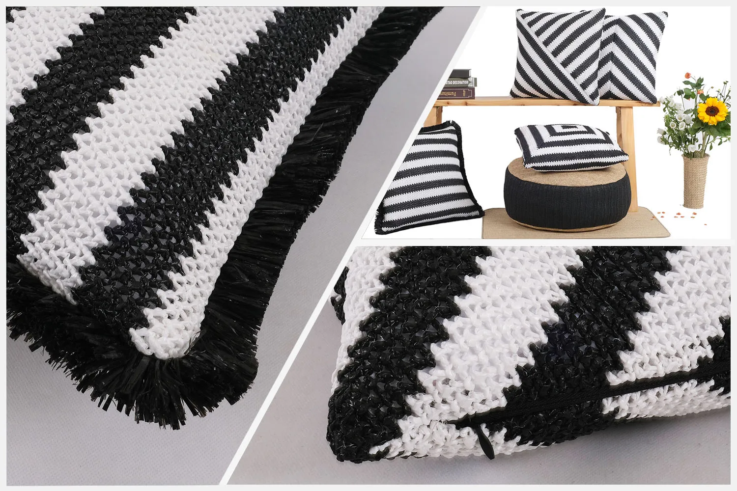 Eco-friendly Material Braided Floor Cushion Wholesale Sofa Floor Cushion Pillow fashion black and white striped cushion