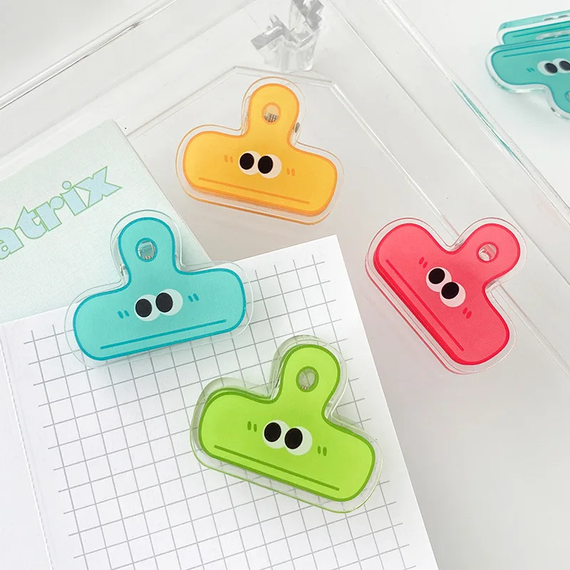Wholesale 45*35mm Cute Paper Clamps Clips Cartoon Big Eyes Acrylic Memo Clip Clear Plastic Binder Clip