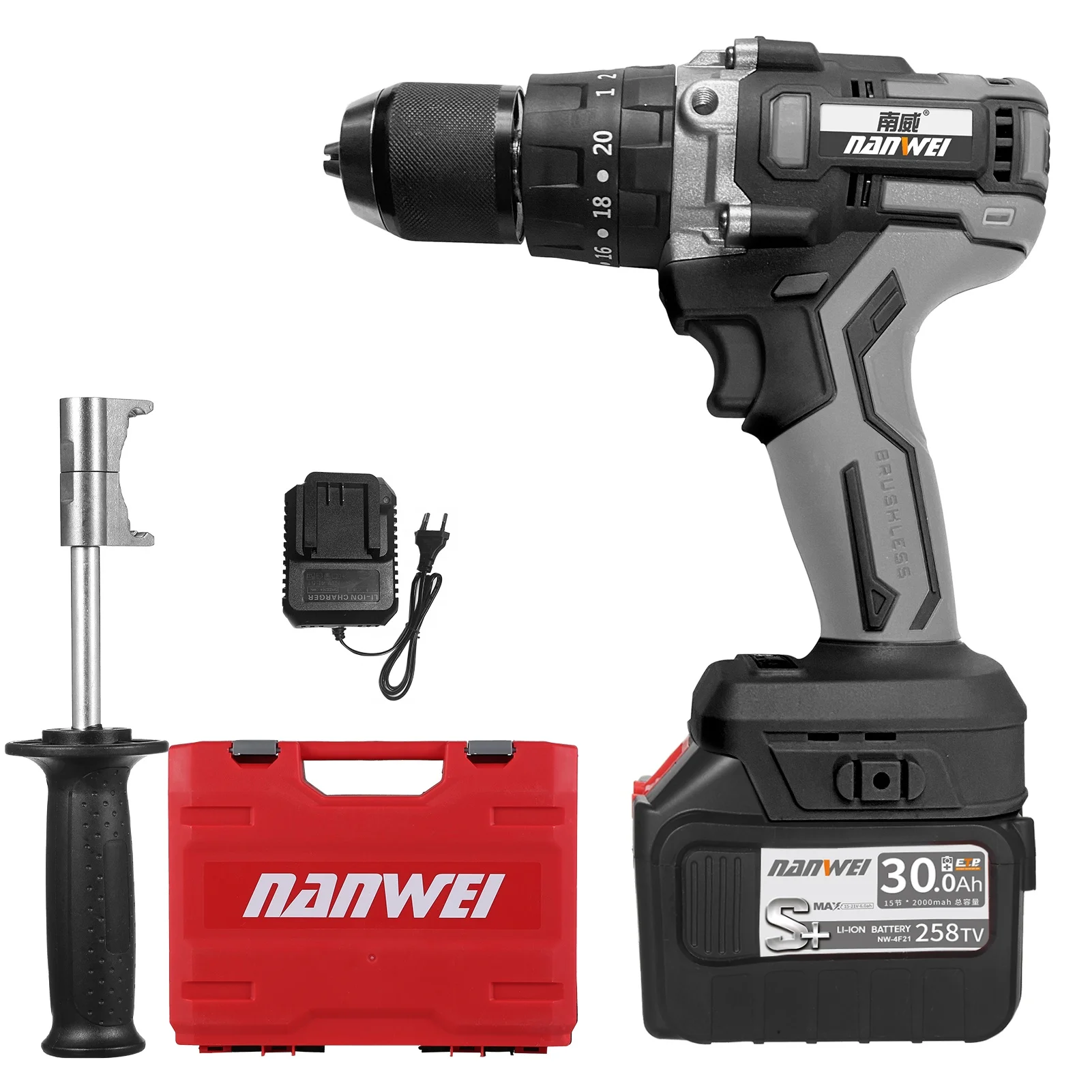 21V Cordless Drill Driver Batteries Max Torque 200N.m 20+3 Position 0-2150RMP Variable Speed Impact Hammer Drill