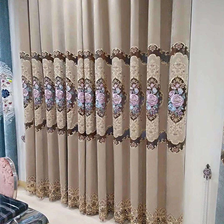 ZhongHua Hot Sale Lace Embroidery Blackout Eyelet Curtain For Living Room