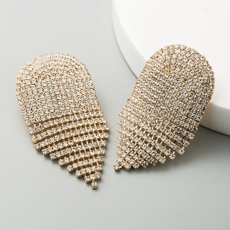 statement crystal fringe luxury  chandelier earrings gold plated