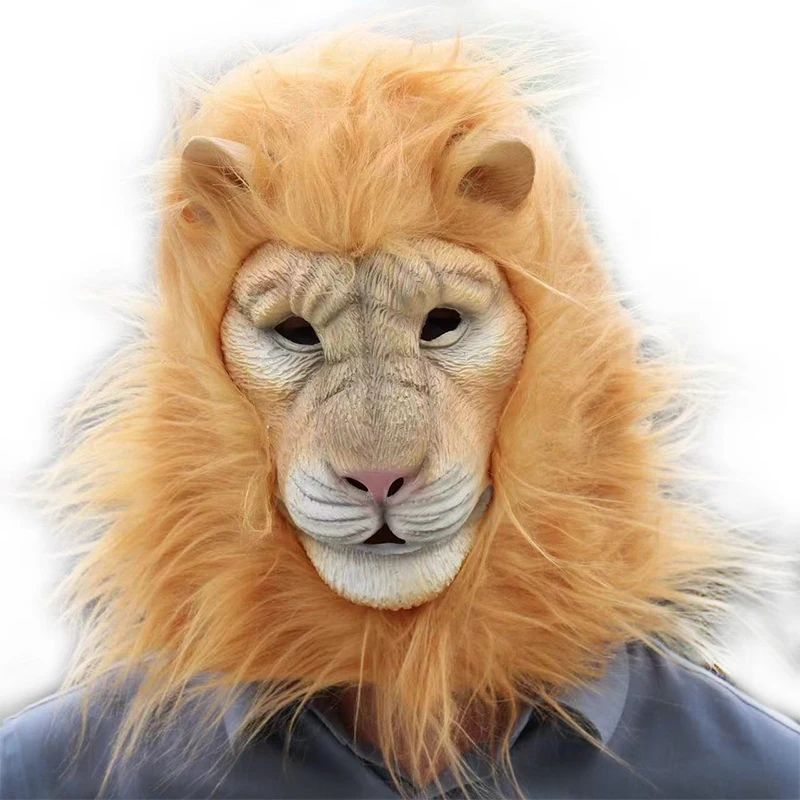 New Latex Animal Full Head Mask Deluxe Funny Realistic Lion Head Party Mask Novelty Animal Costume Halloween Props for Adult