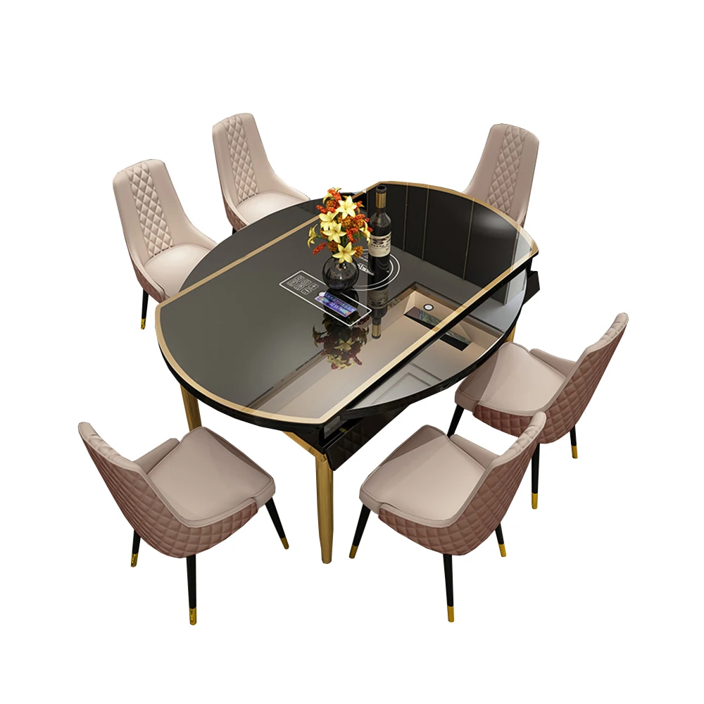 Home Appliance Stainless Steel Dining Table Fireglass Top With Electric Induction Cooker