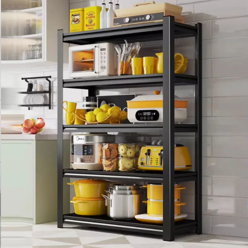 Multi-functional Metal Kitchen Rack Stainless Steel Simple Kitchen Rack 5 Tire White and Black Shelving Storage Boltless Rack