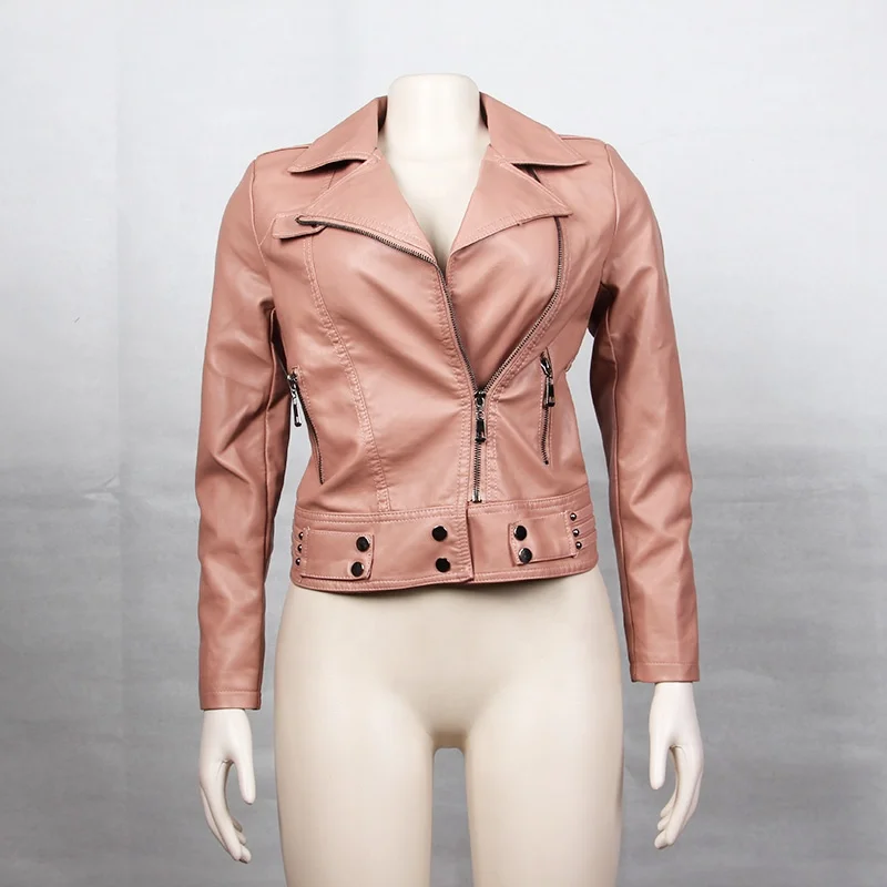 Gugur Jaket Wanita Winter Fashion Casual Outdoor V-Neck Zip Up Wind Breaker Pu Leather Women Cropped Jacket