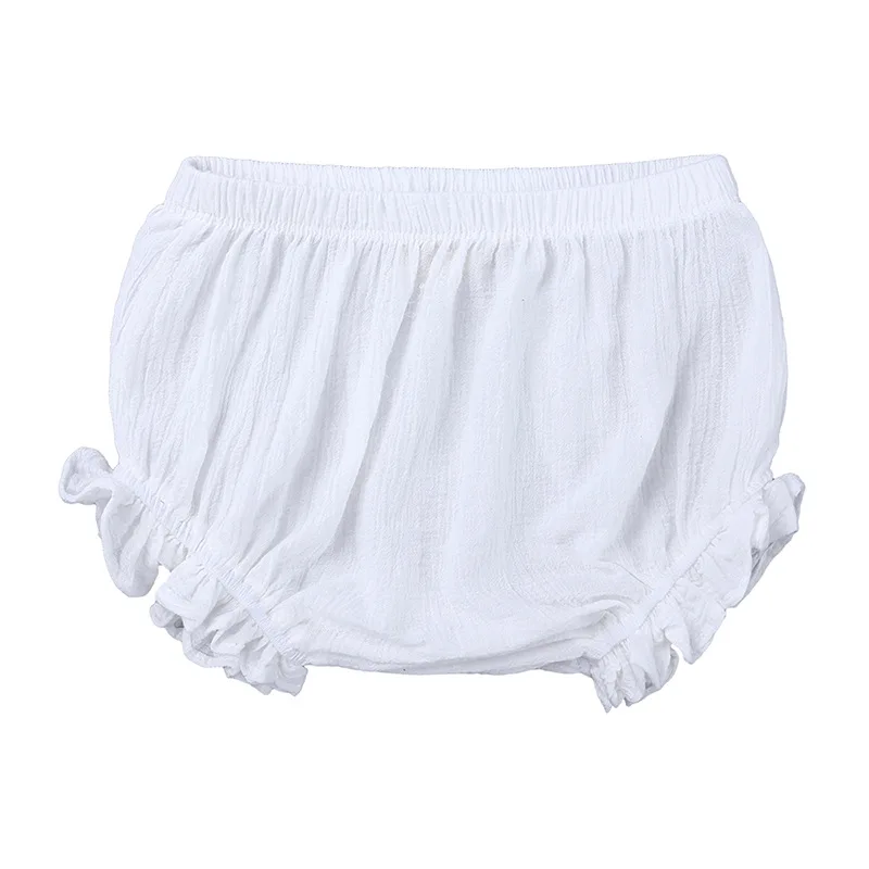 
Fashionable summer boutique wholesale solid color cotton linen plain color toddlers infant newborn baby bloomer shorts 