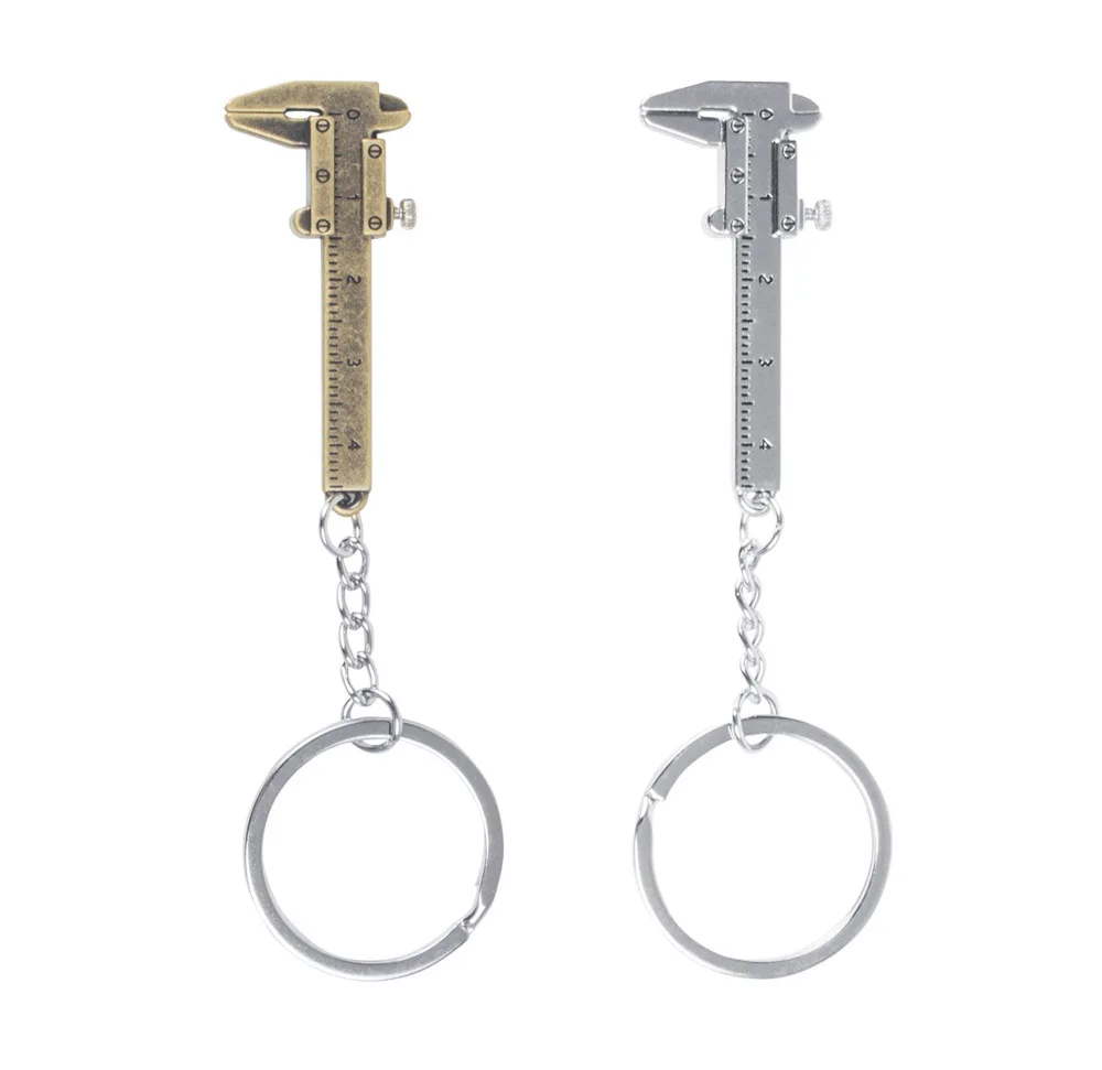 Metal convenient measuring tool key chain customized printed laser logo Zinc alloy silver bronze mini vernier calipers keychain