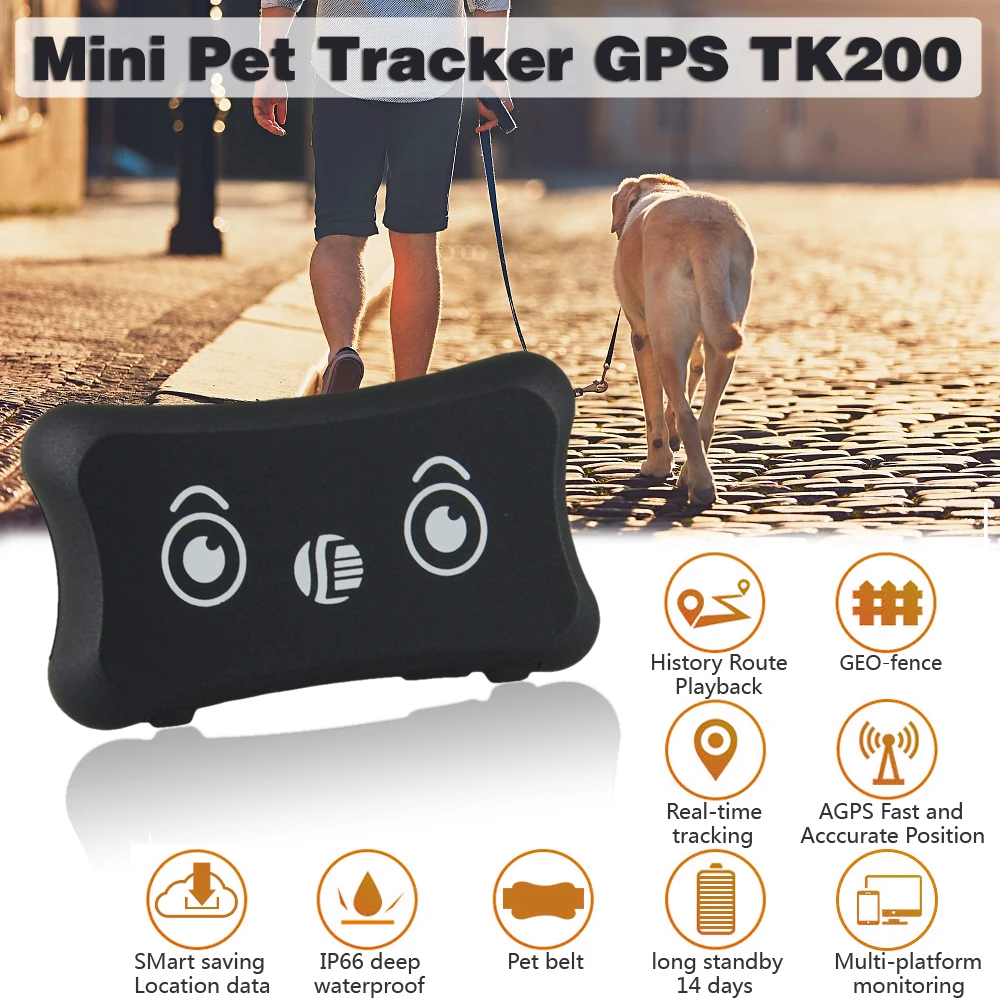 Mini Pet GPS Tracker TK200 Waterproof Dog GPS Tracker Realtime Tracking Low Battery Alarm Car Locators Electronic Pet Tracker