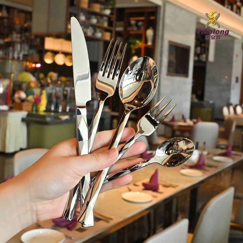 European stainless steel knife fork and spoon silverware home Goods Diamond hammer handle solid Cutlery set