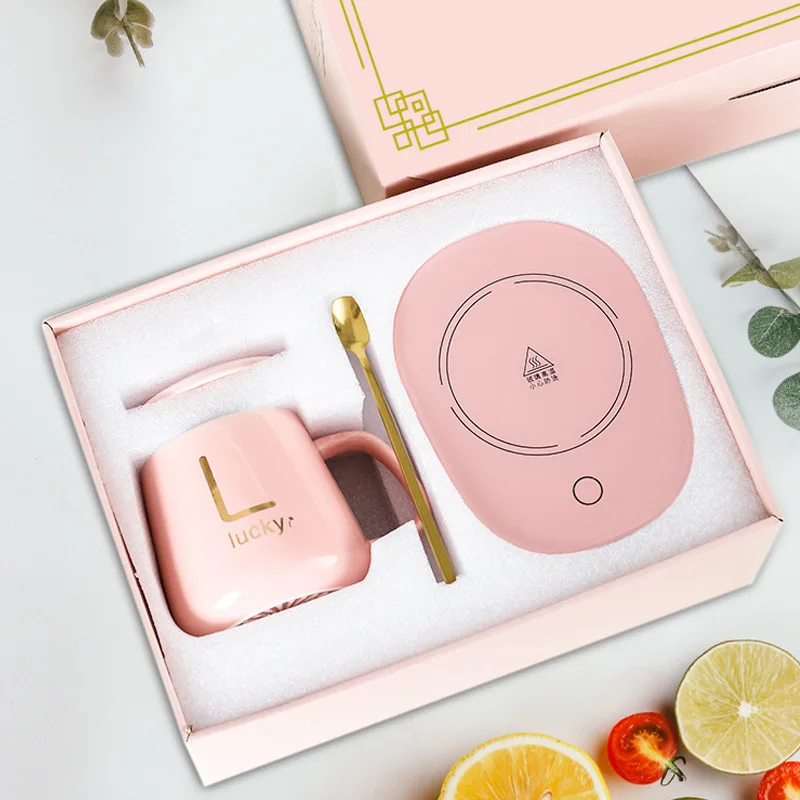 Custom color cup ceramic coffee thermostatic coffee cup with charger