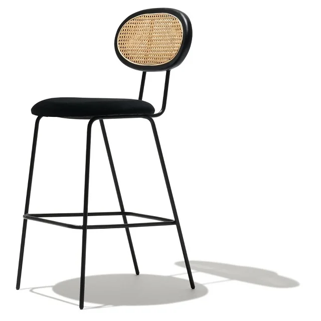 Nordic style bar chairs Modern Rattan dining chair bar stool high chair High Bar Stool For Kitchen  With Beech metal Legs