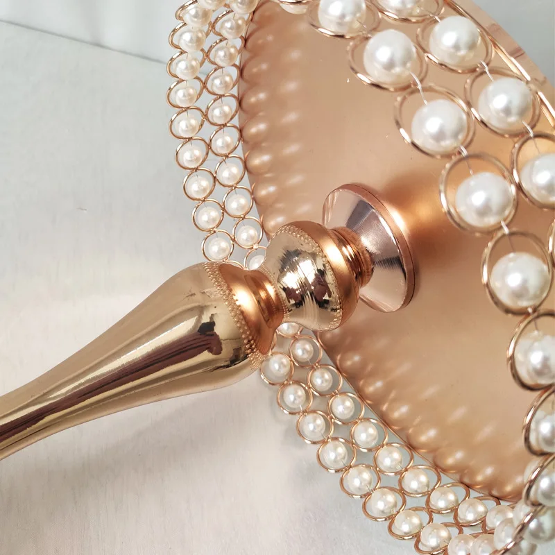 luxury Crystal pearl Gold Plated cake stand round metal Cup cake Stand Mirror Birthday Party Dessert Display Wedding Decor