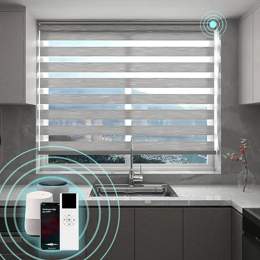 Zigbee Smart Control аккумуляторная батарея с зарядным мотором управляемые телефоном электрические жалюзи чисто белые шторы для зебры днем и ночью