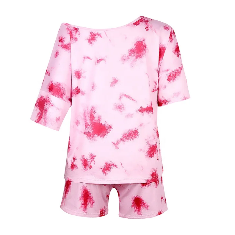 2022 new arrivals women summer vintage clothing  loose fit two piece tie dye tracksuit 2 piece short sets