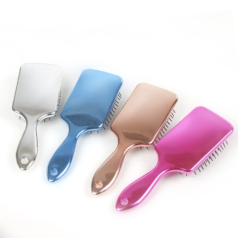 Индивидуальный Логотип пряди для наращивания волос с гальваническим покрытием весло массаж головы гребень для волос зеркальная поверхность ручка распутывающая расческа