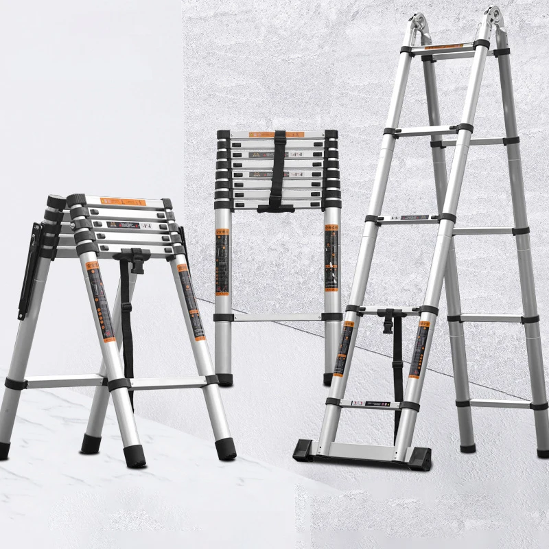 Telescopic Ladder Step Stainless steel Telescopic Ladder, Lightweight Portable Multipurpose Folding Adjustable A-frame Ladders