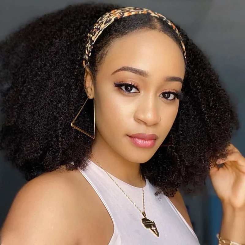 
Cheap headband afro kinky curly wigs, 100 human hair wigs for black women, machine made grip headband wig human hair 