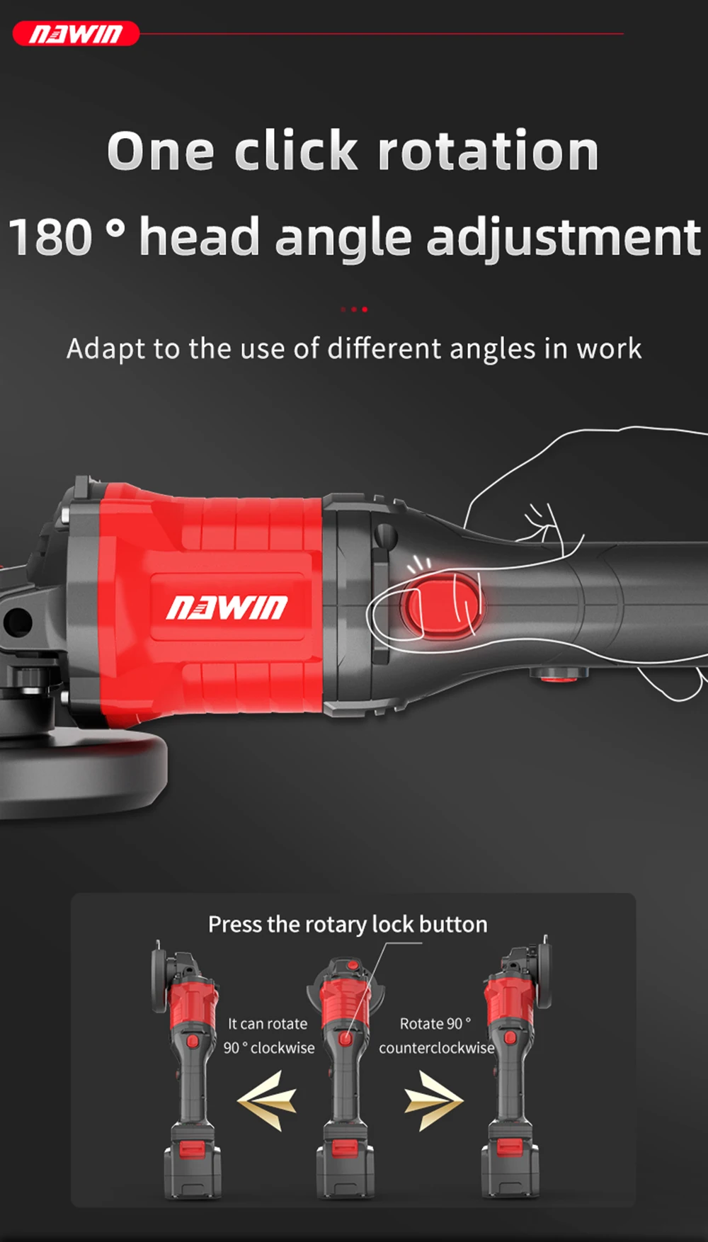 Nawin cordless angle grinder brushless motor 100 mm 125 mm metal grinding portable