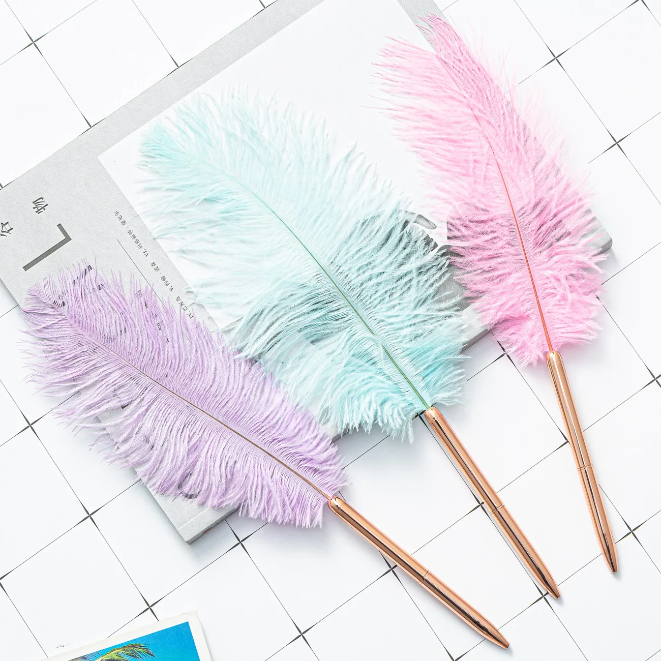 Creative Gift Pen Suit Novelty Business Feather Metal Ballpoint Pen with custom logo Rose Gold Pen Advertising Promotional