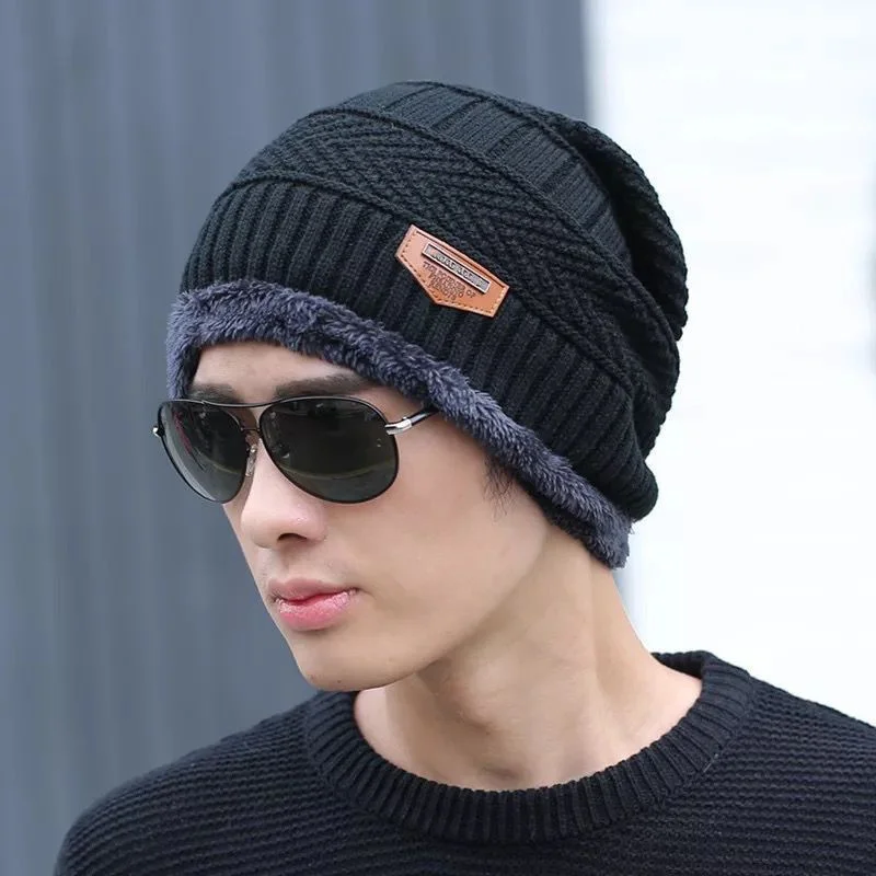 Winter Hats Men Ladies Warm Plush Wool Knit Winter Beanie and Scarf Set