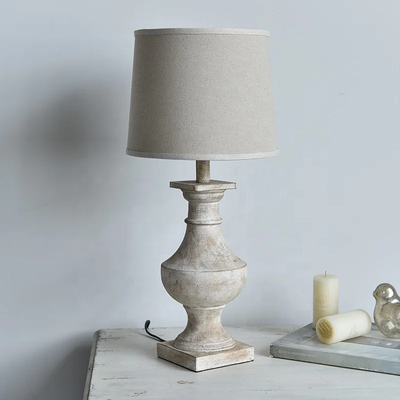 new American table lamp retro art wood lamp living room side lamp