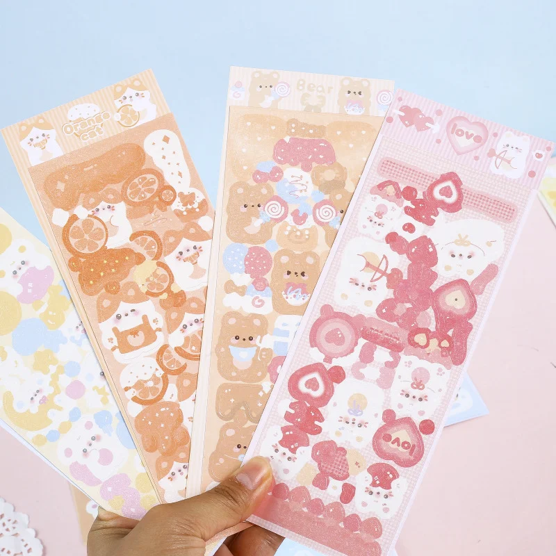 Custom Adhesive A4 A5 A6 Vinyl sticker label Kawaii Korean Rainbow Effect Glitter Kiss Cut Sticker Sheets Printing