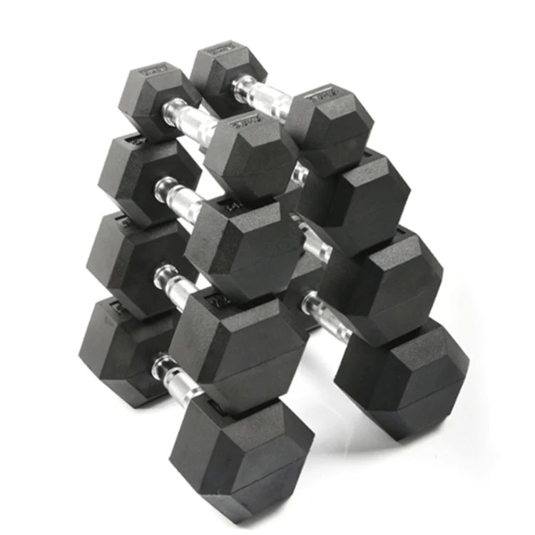 Gym Exercises Weight Lifting Black Color Cast Iron Fixed Rubber Hex Dumbbells Set for Unisex