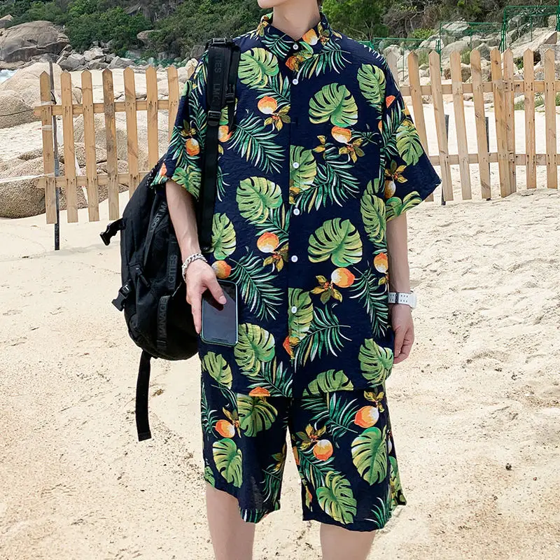 Stock Summer Hawaiian Beach Polyester Quick Dry Shirt Men Two Piece Set Shorts and Shirt Set For Men No reviews yet