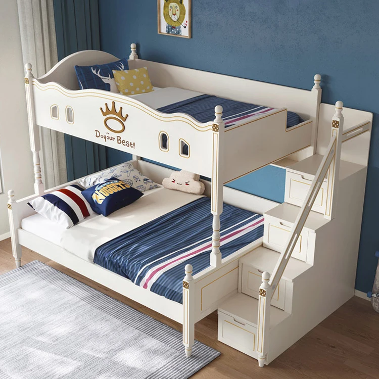 
Latest Bed Designs Bedroom Kids Furniture Wood Children Triple Bunk Bed with Stairs 