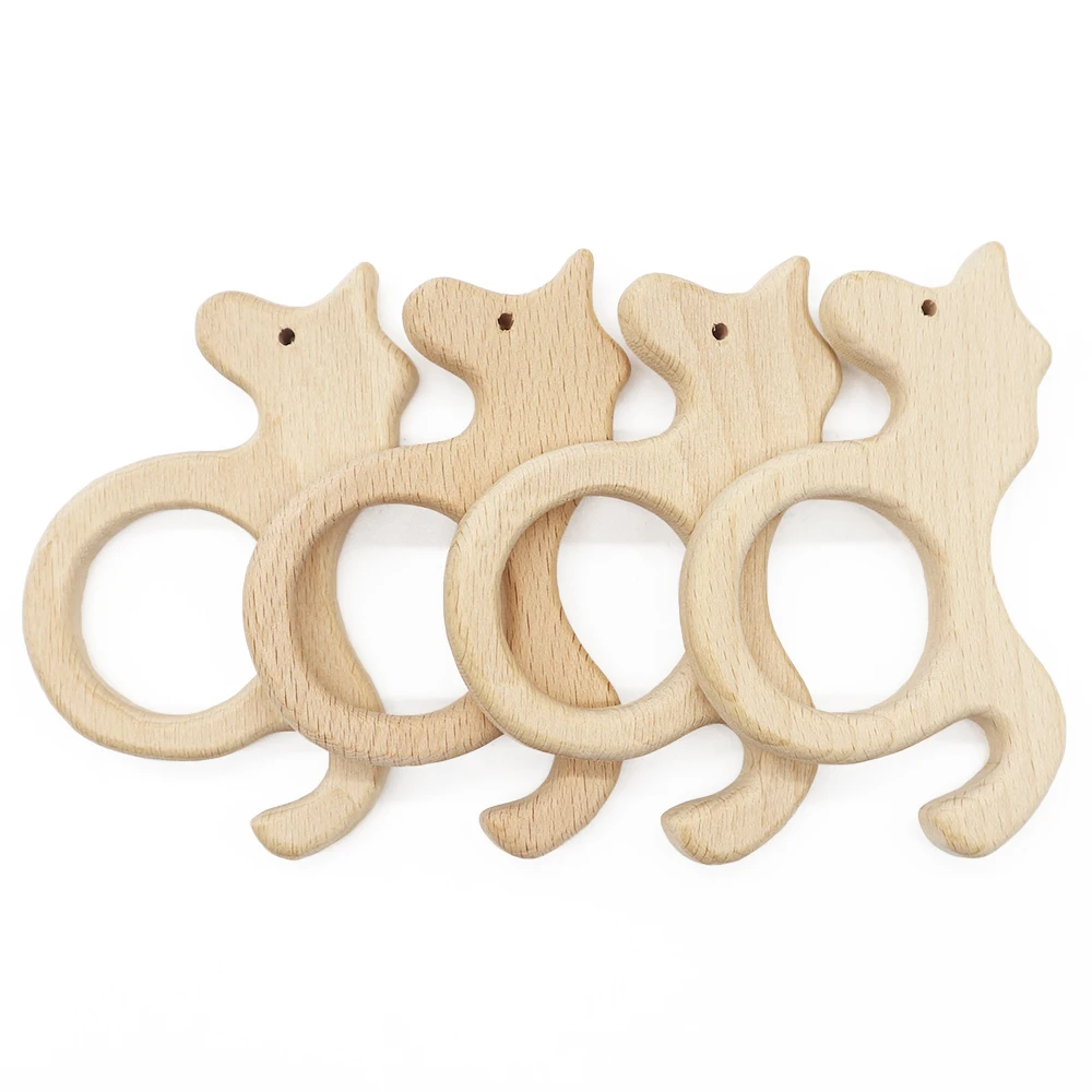 Wholesale Animal shaped Toddler Wood Teething Custom Natural Beech Beads Wooden Teethers for Teething Baby Teether