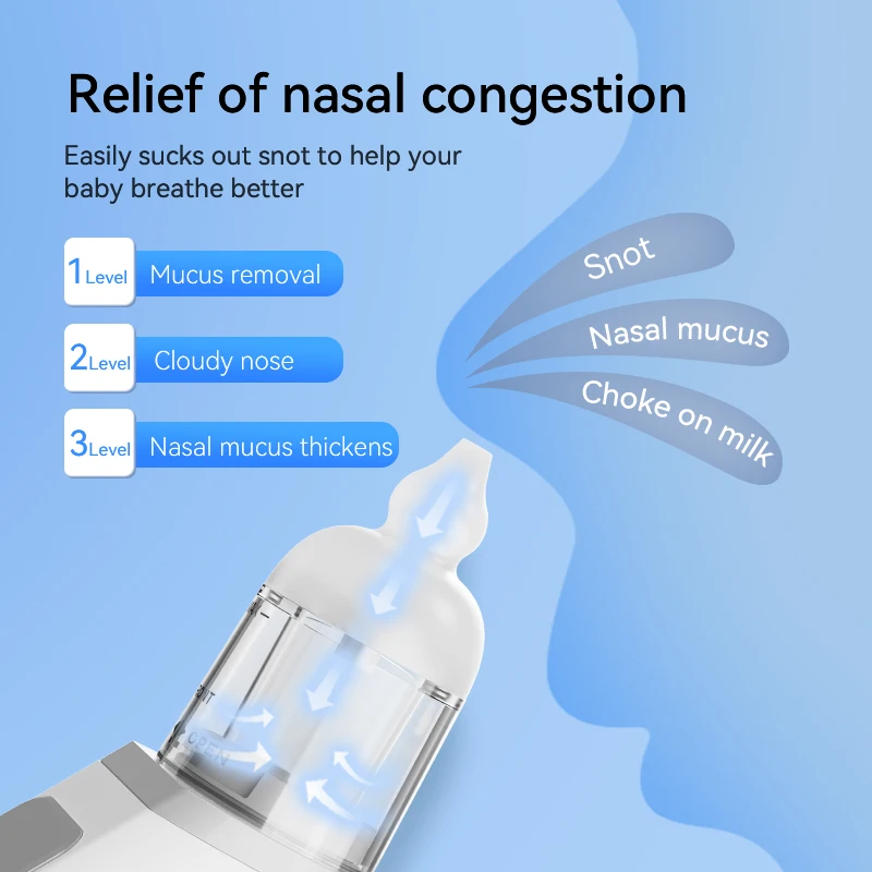 2024 Newly designed low-noise household newborn silicone nasal aspirator with music baby electric nasal aspirator