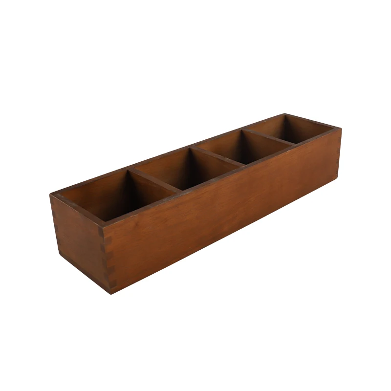  Rubber Wood Bamboo 4-Part Drawer Organizer Box Stacking Storage