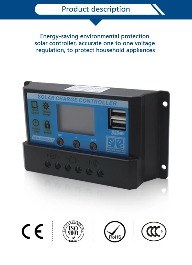 30/20a Solar Charge Controller 12V 24V 36V 48V Regulator with Adjustable LCD Display Dual USB Timer Setting PWM Auto Parameter