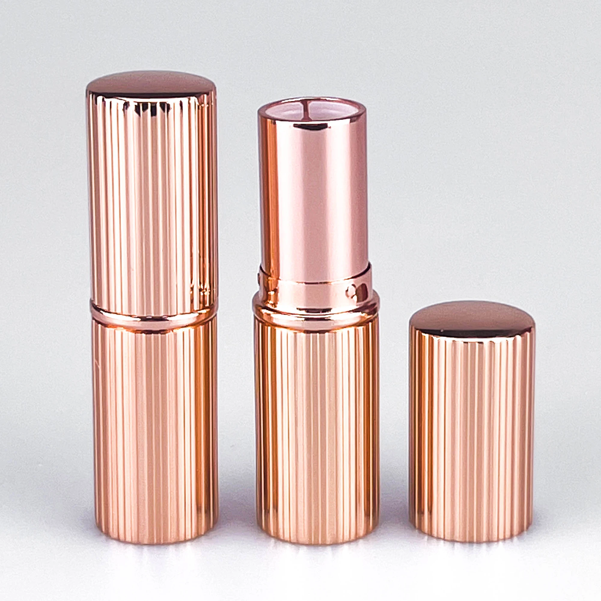Empty Shiny Rose Gold Round Empty Aluminum Shell Lipstick Tube Container