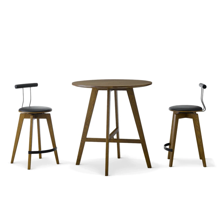 Competitive Price Commercial Countertop Solid Wood  Oak Barstools Barstool Dinning Table & Chair Set