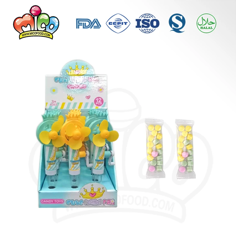 Cooling artifact cute colorful hand crank fan toy with candy