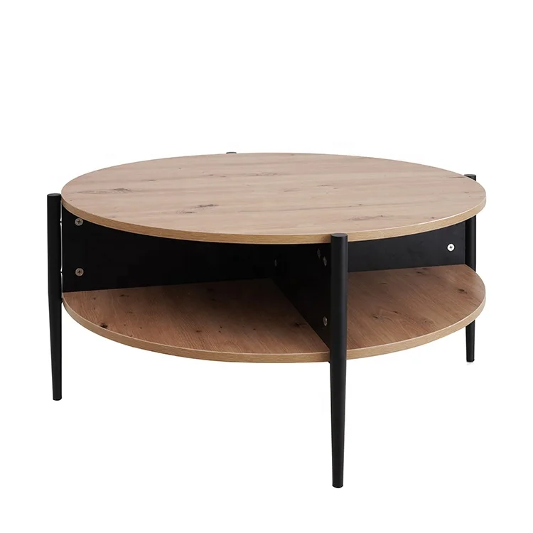 Nordic Wooden Coffee Table with Drawer Round Shaped Living Room Tea Table Melamine Coffee Tea Table