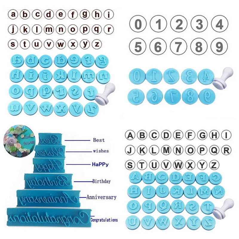 Wholesale  Plastic Alphabet Letter Mold Number Fondant Cake Baking Decorating Mold for Cake Candy Ice Cube Chocolate Fondant