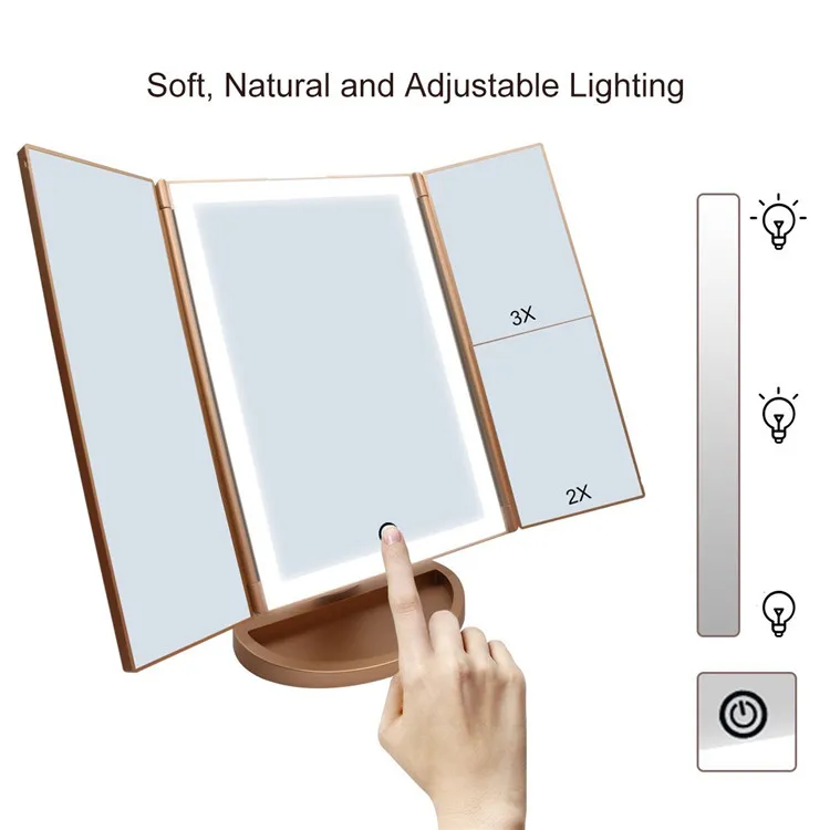 Table Trifold Cosmetic 1X/2X/3X Magnifying led Lighted Vanity Makeup Mirror