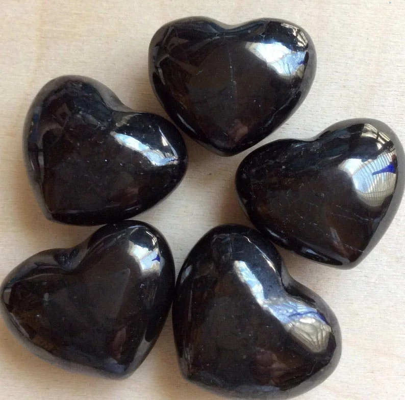 Handmade Natural Shungite Puffy Hearts for Crystal Love Gifts | Gemstone Healing Crystal Hearts | Bulk Puffy Hearts