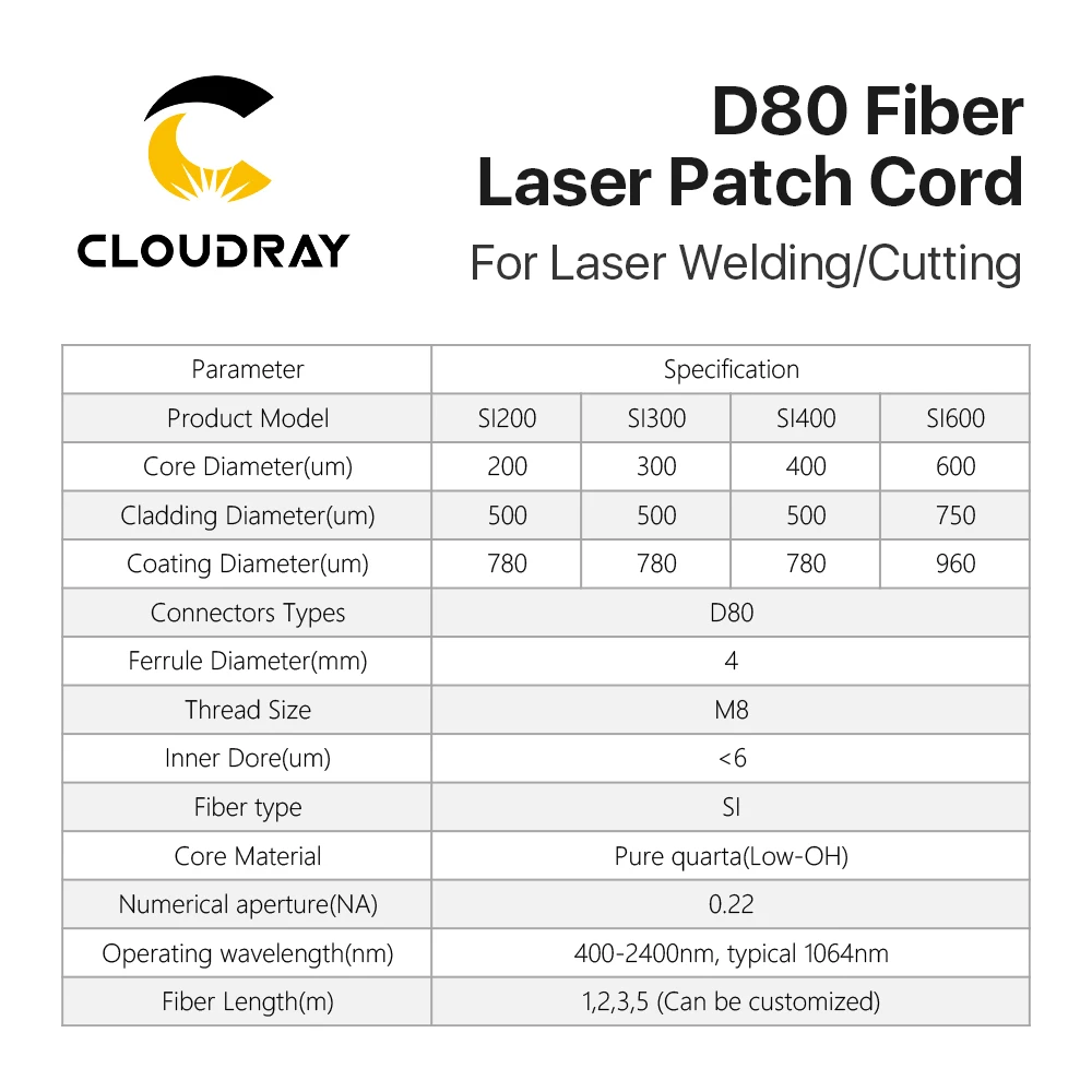 Optical Fibe-D80 FSL600 For Laser Welding Machine Length 5M