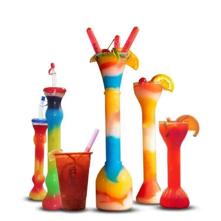 Wholesale Custom Logo Plastic LED Yard Cup 24oz Novelty Party Slush Cup Fruit Juice Drinking Slush Yard Cup With Lid and Straw