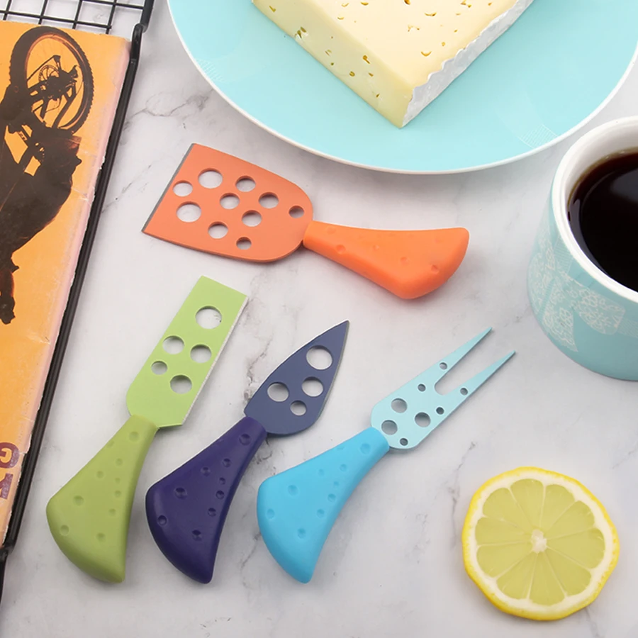 Hot Sale Colorful Stainless Steel Cheese Knife Butter Tools Fork Knife Slicer with PP Handle