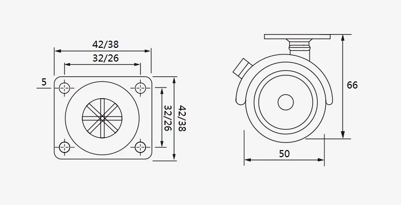 2 Inch 50MM Noiseless TPE Wheels Castor Swivel Furniture Chair Caster With Plate